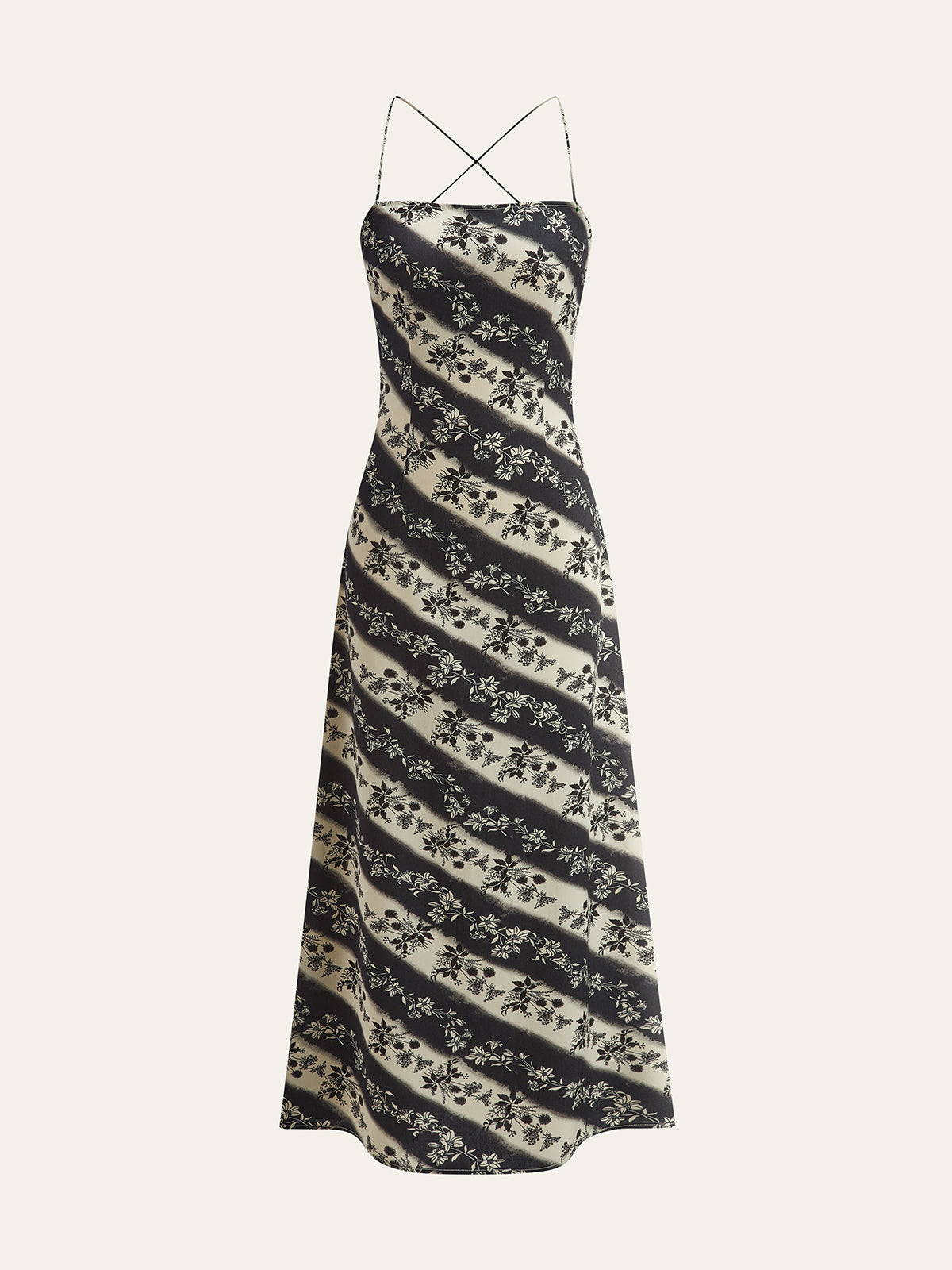 Floral Striped Criss-Cross Back Maxi Dress-Chicvia