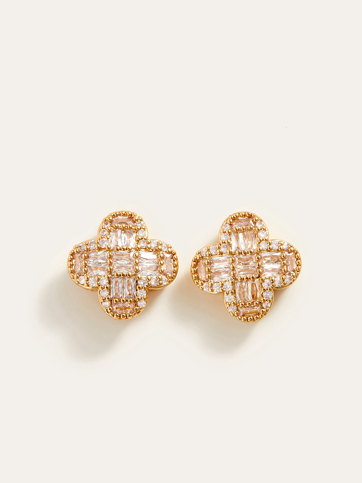 Golden Baguette Crystal Flower Earrings-Chicvia