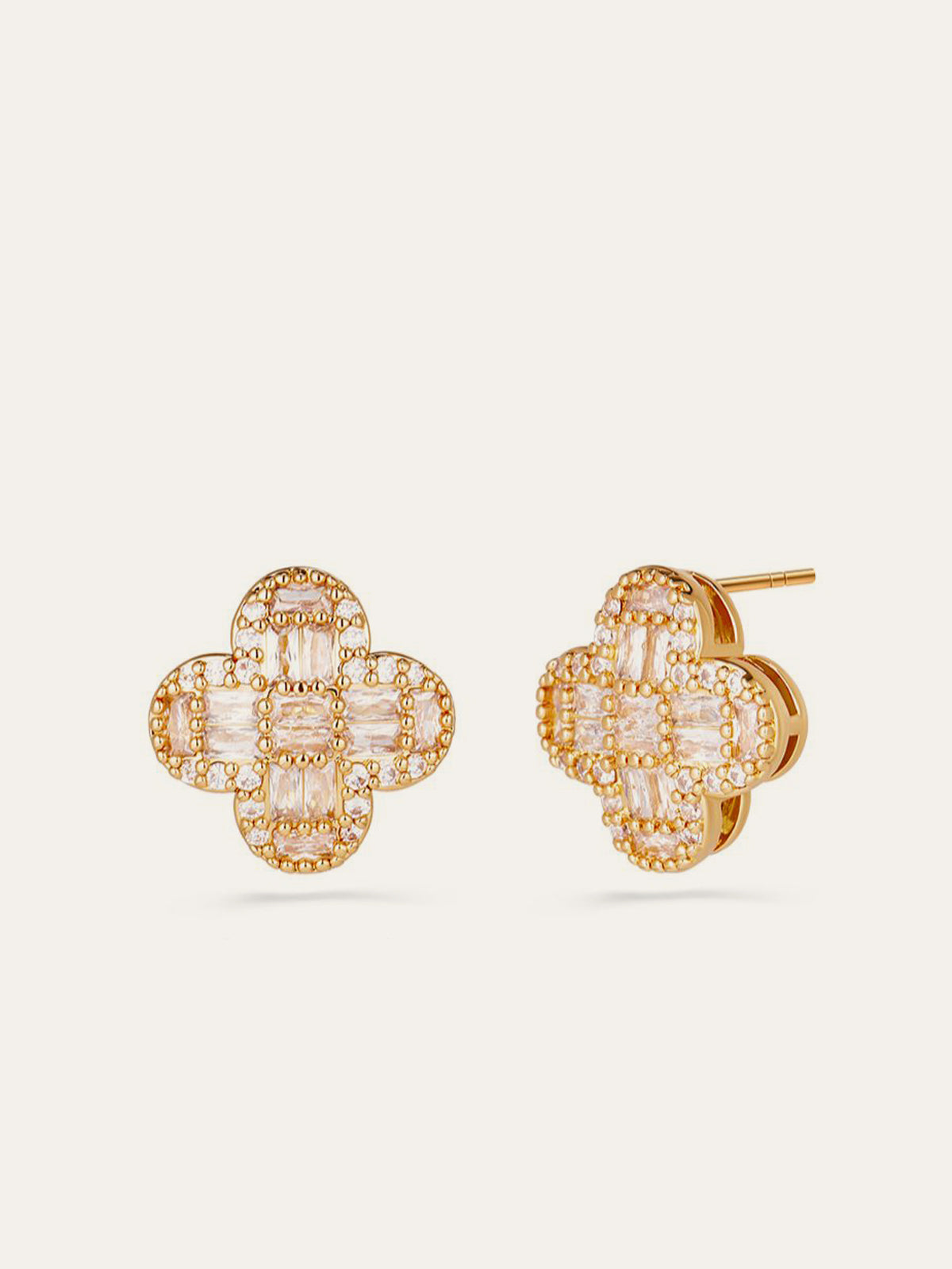 Golden Baguette Crystal Flower Earrings-Chicvia