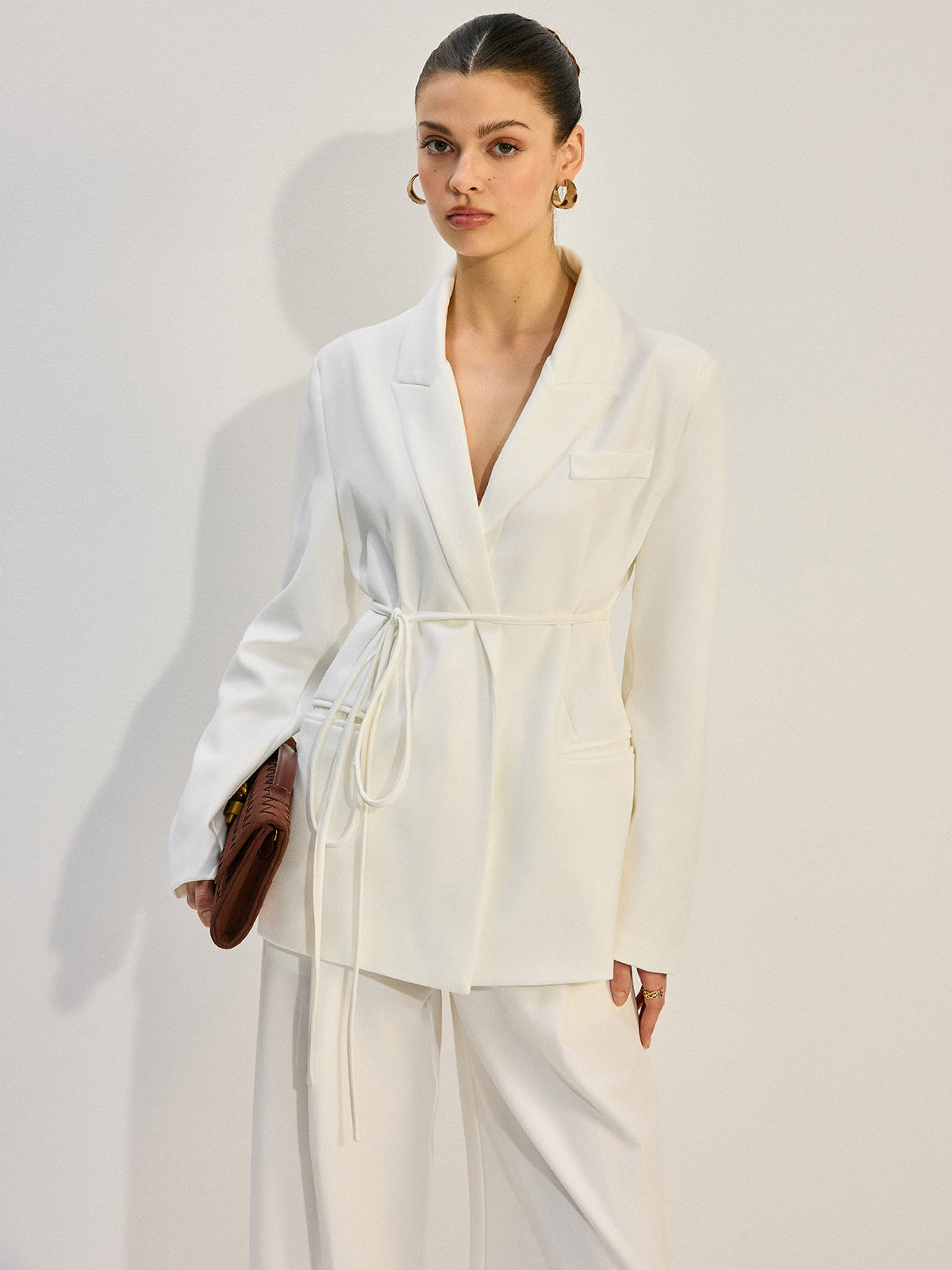 Oversized Belted Blazer-Chicvia