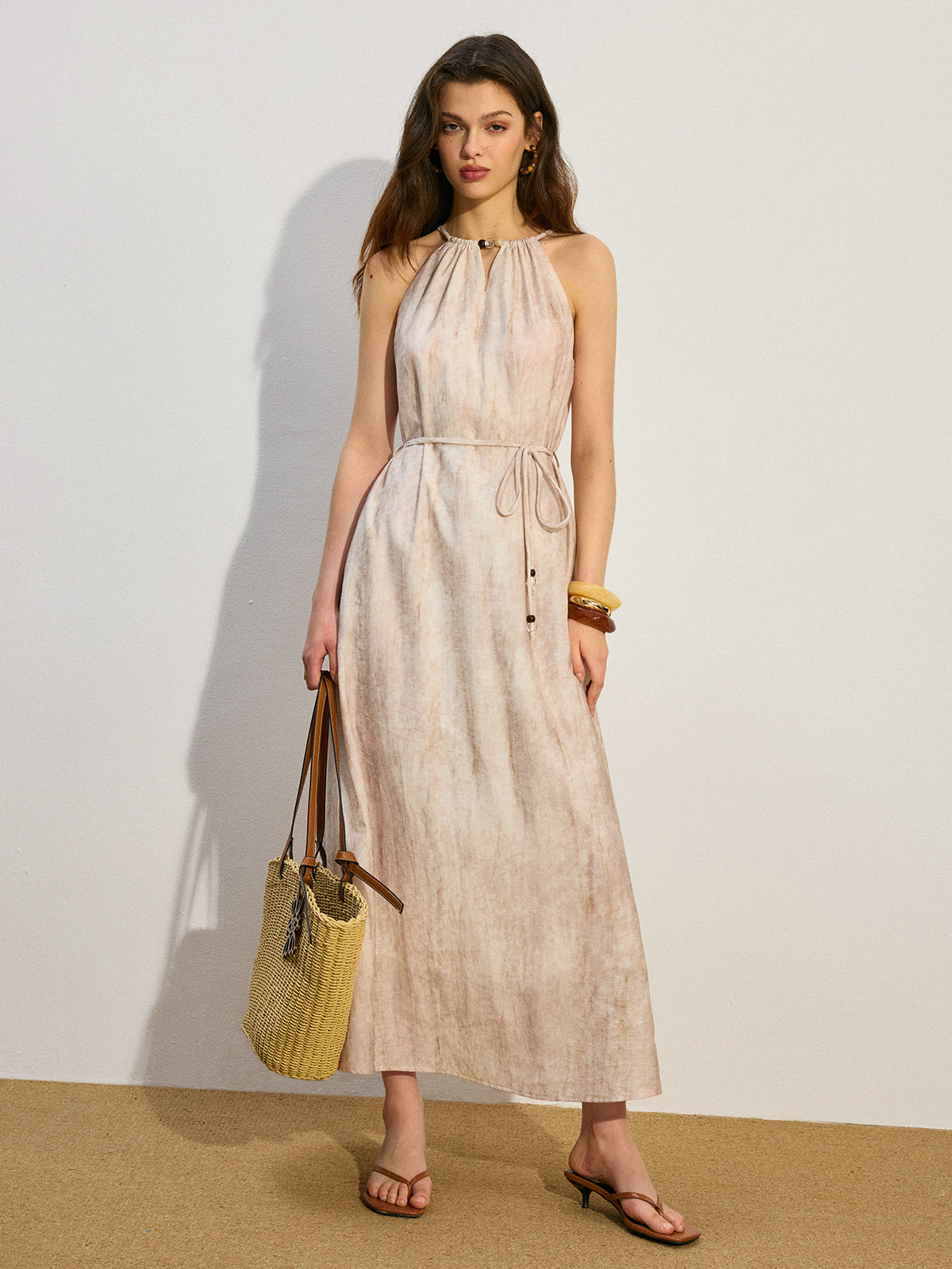 Pocketed Tied Maxi Dress-Chicvia