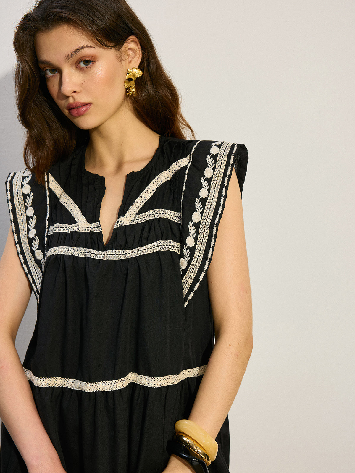 Embroidered Mini Dress with Ruffle Hem-Chicvia