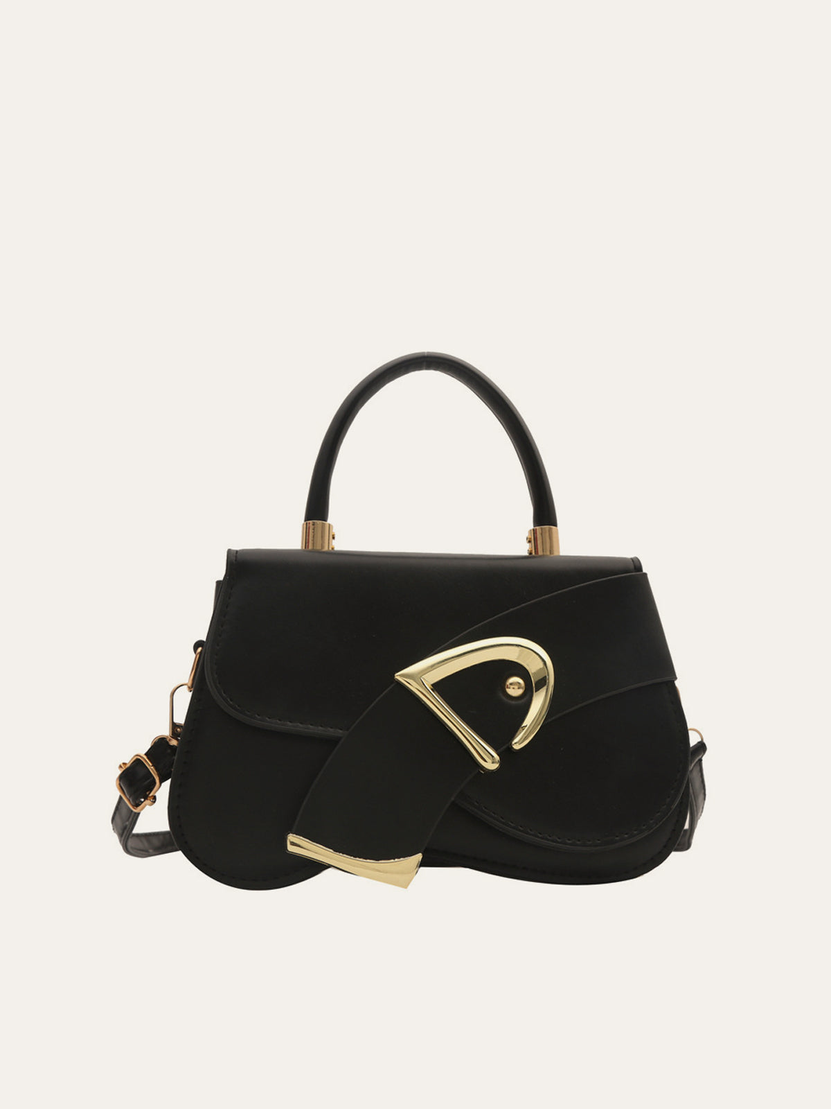 Geometric Buckle Detail Satchel Bag-Chicvia