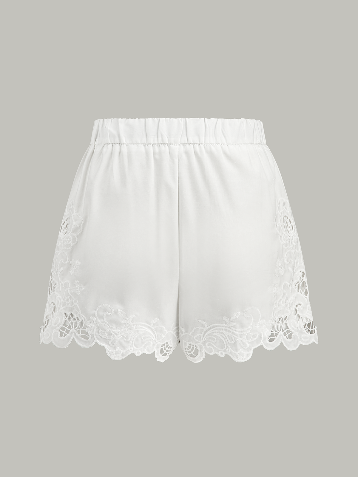 Lace Trim Mid-Waist Shorts-Chicvia