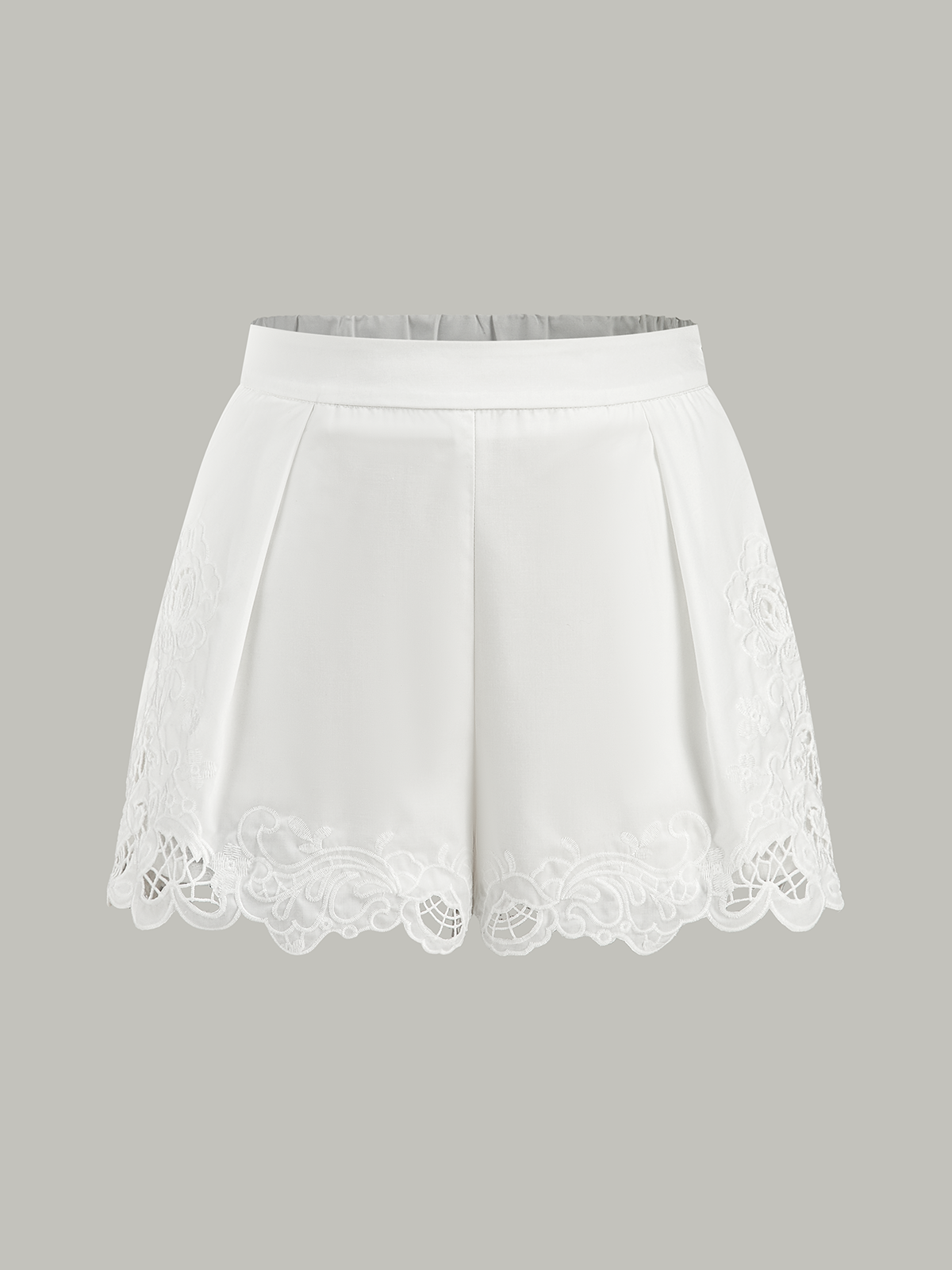 Lace Trim Mid-Waist Shorts-Chicvia