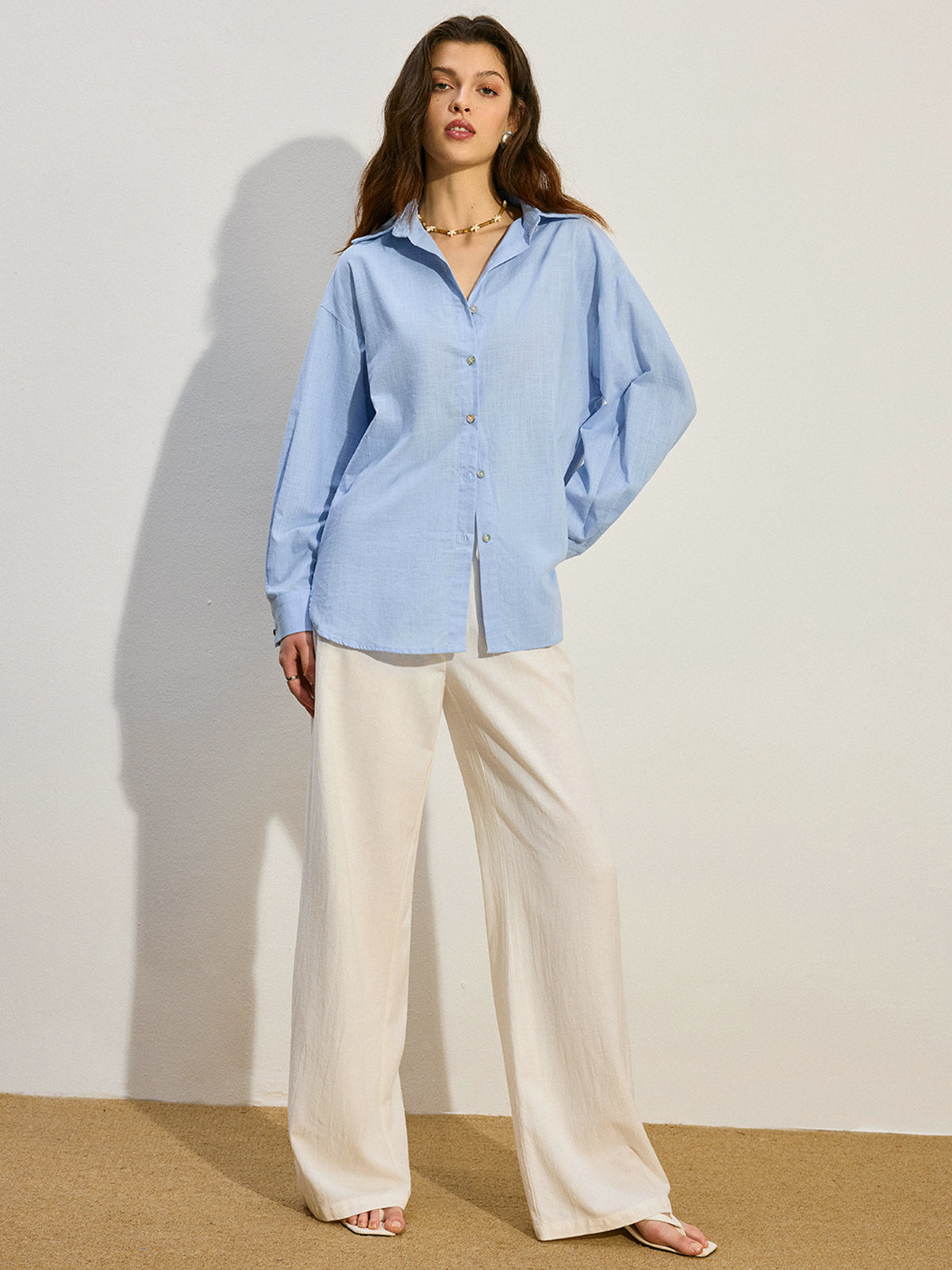 Oversized Button-Down Shirt-Chicvia