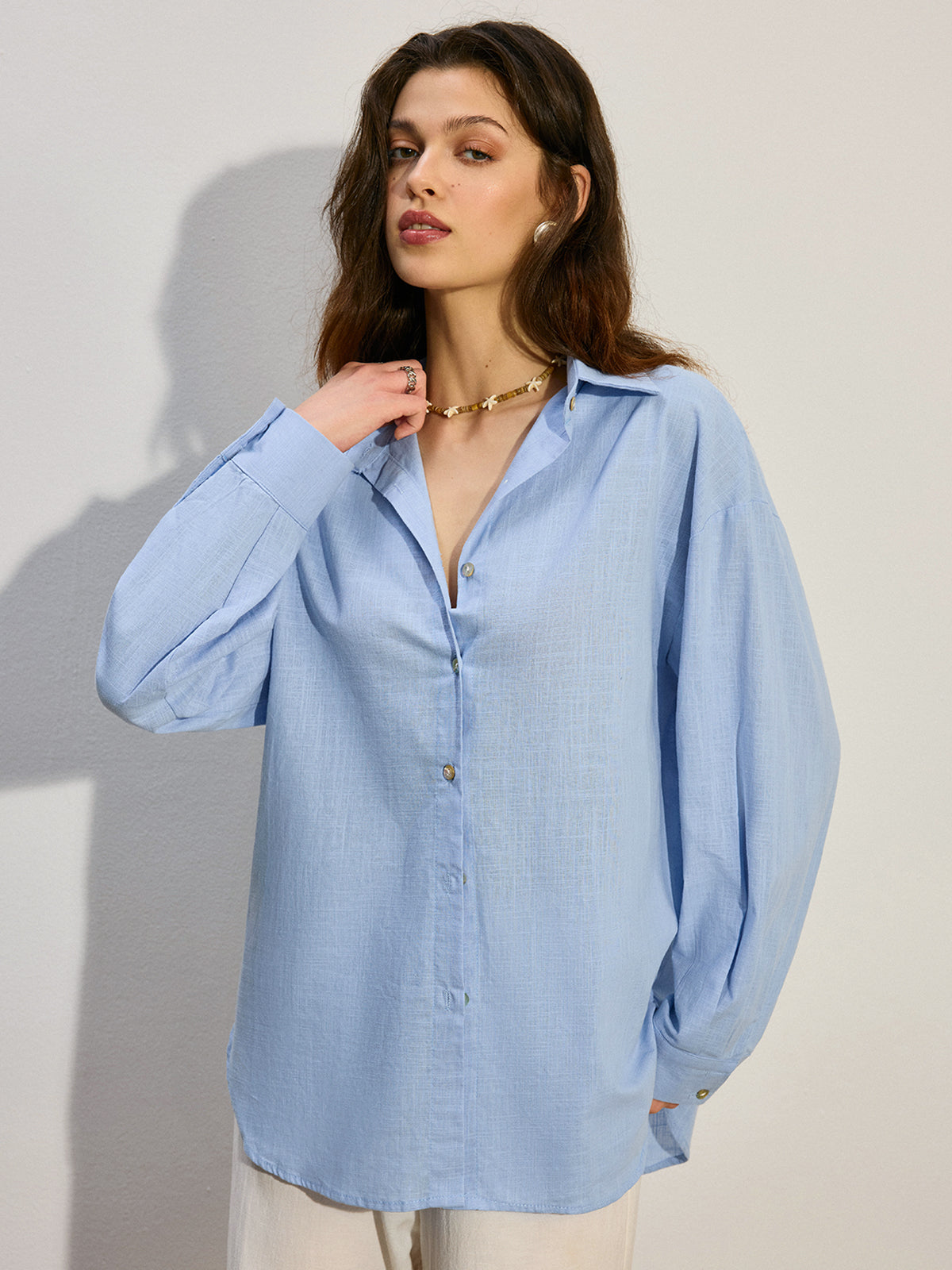 Oversized Button-Down Shirt-Chicvia