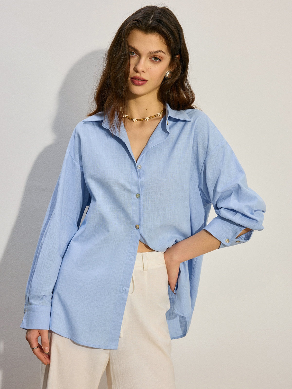 Oversized Button-Down Shirt-Chicvia