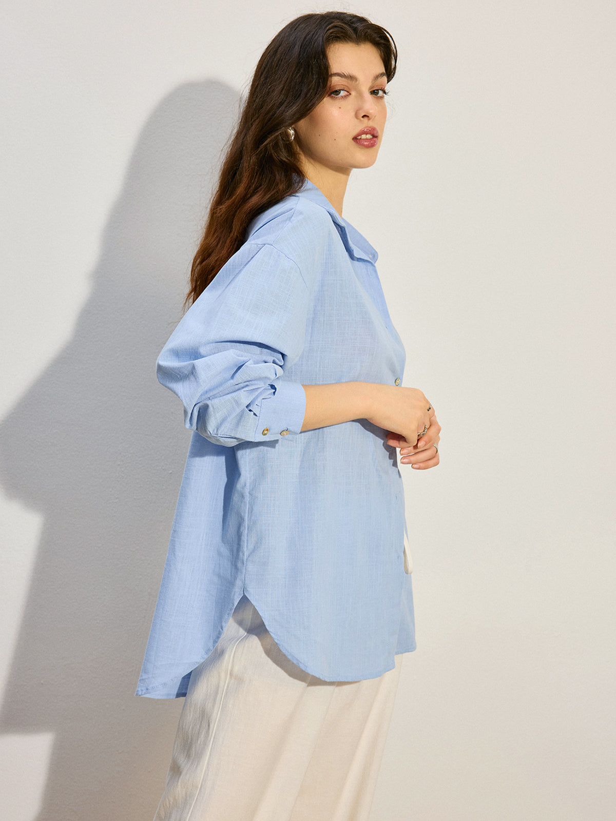 Oversized Button-Down Shirt-Chicvia