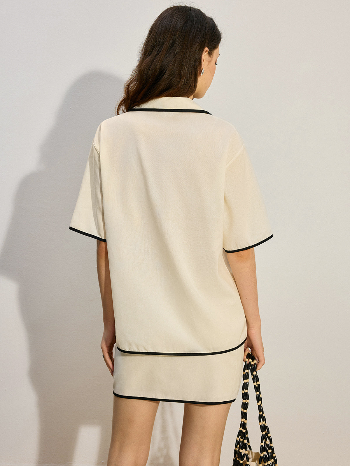 Contrast Trim Tie-Front Skirt Set-Chicvia