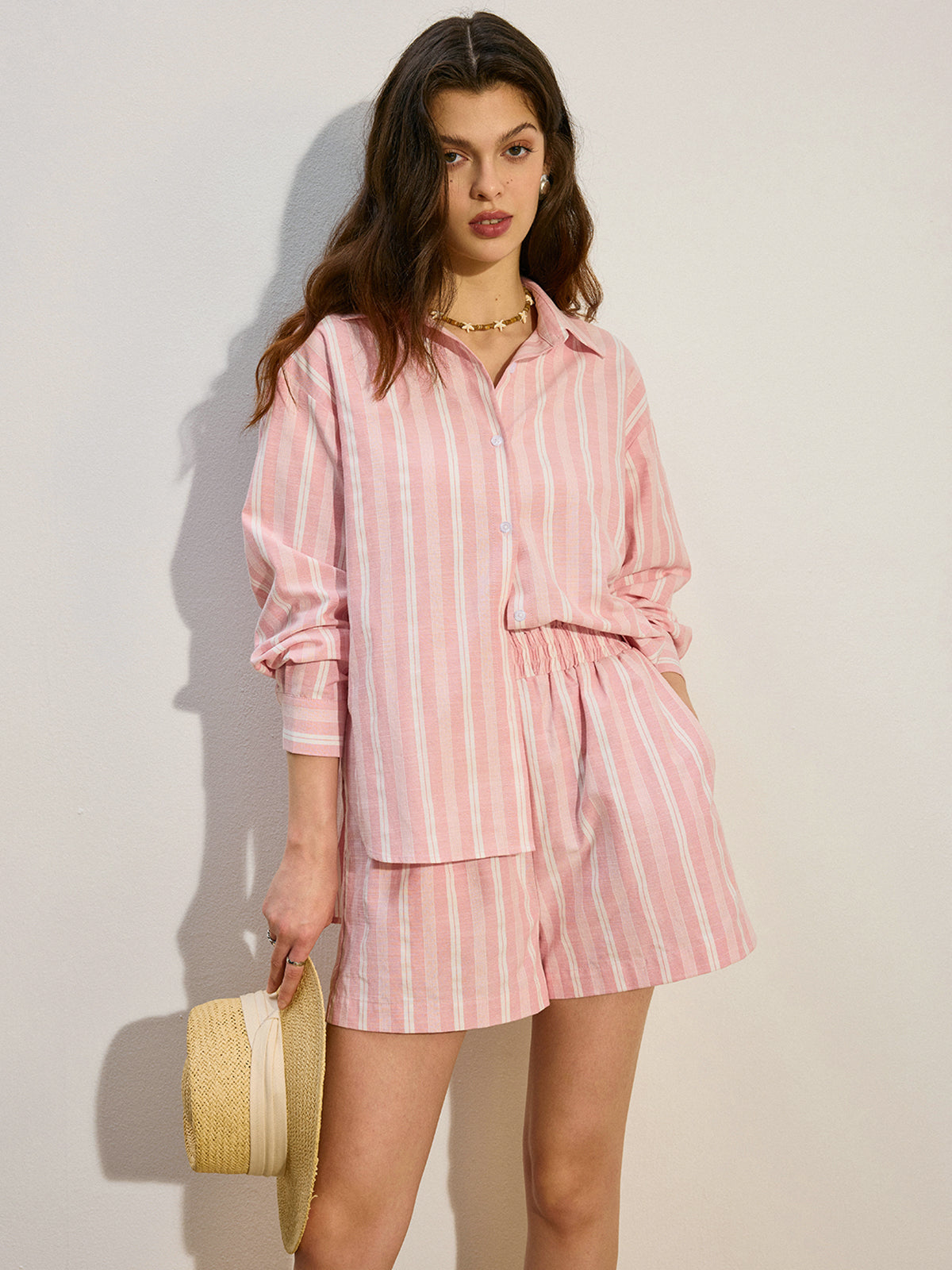 Oversized Striped Shorts Set-Chicvia