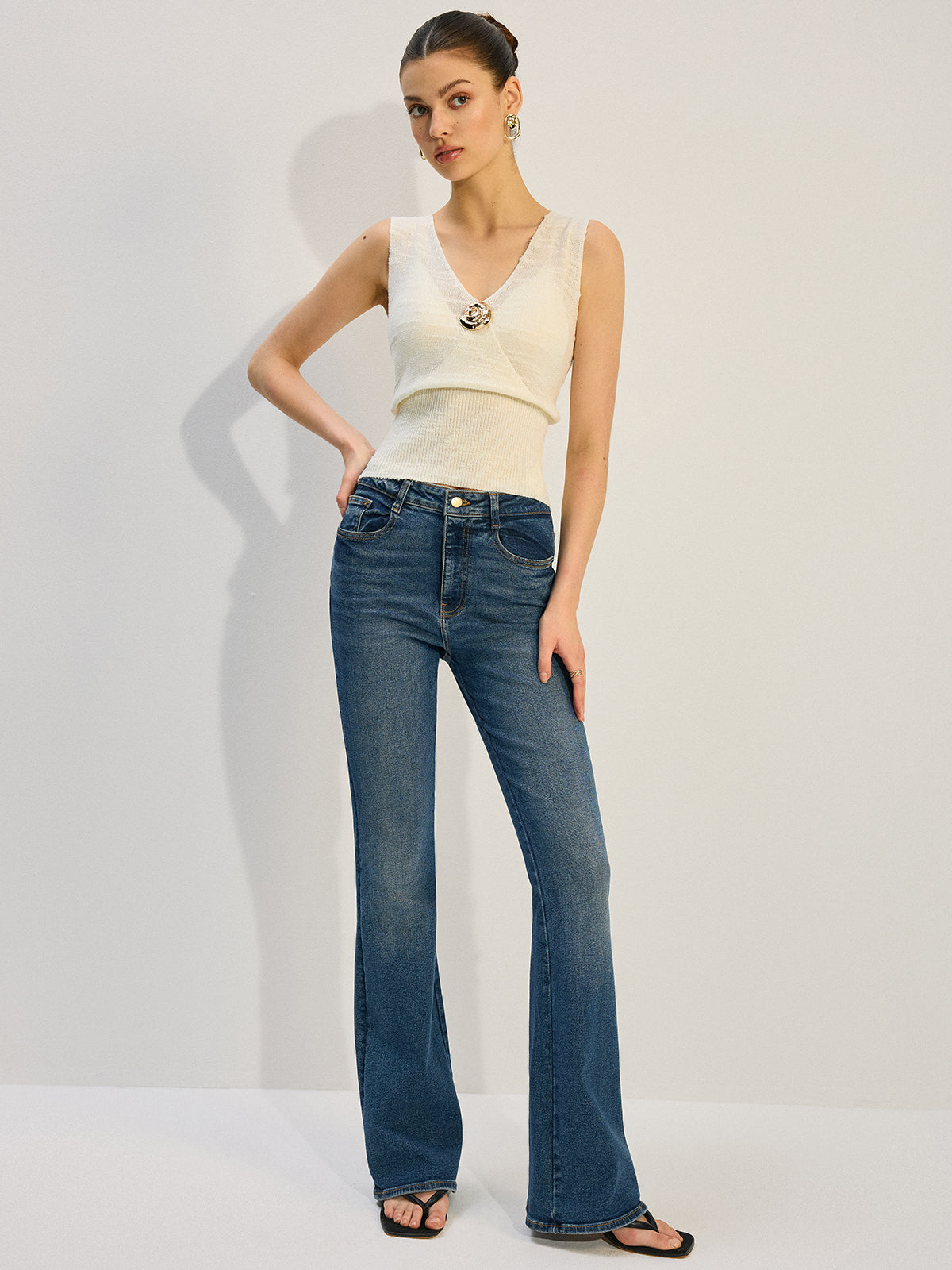 Metal Decor Knit Tank Top-Chicvia