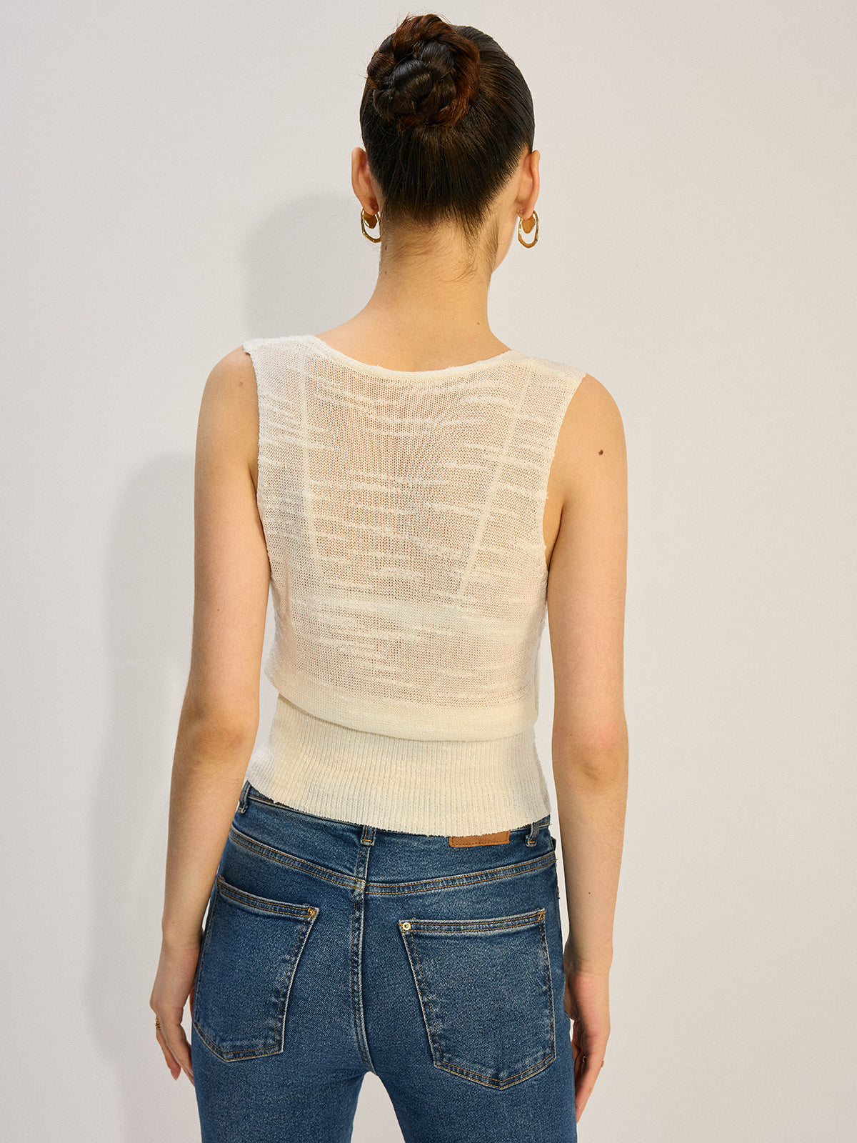 Metal Decor Knit Tank Top-Chicvia