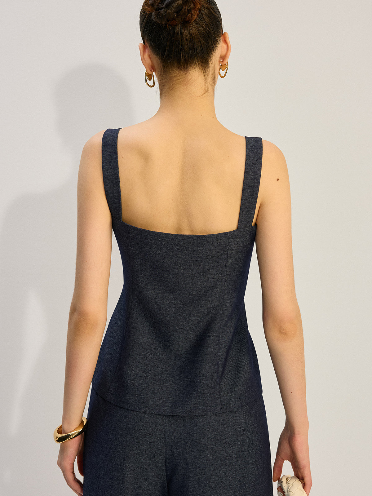 Button-Front Denim Vest Top-Chicvia