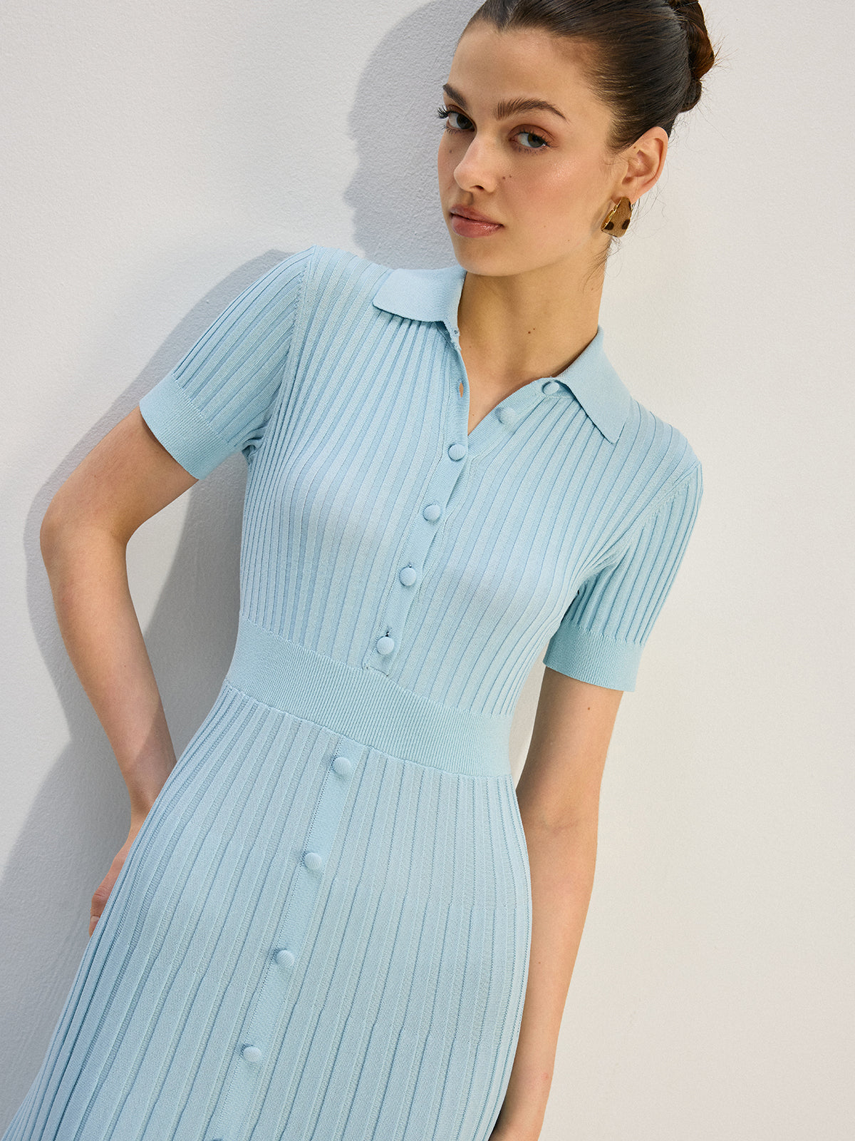 Knit Button-Front Maxi Dress-Chicvia