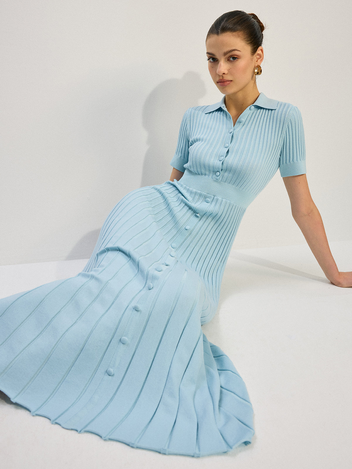 Knit Button-Front Maxi Dress-Chicvia