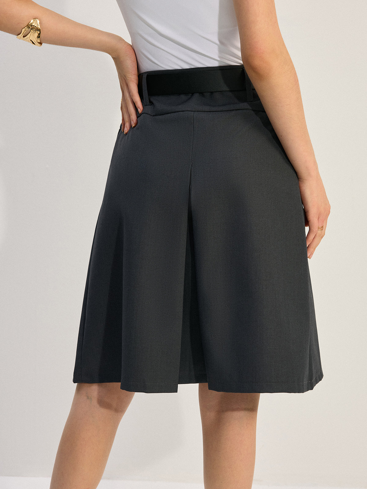 Belted Pleated Skirt-Chicvia