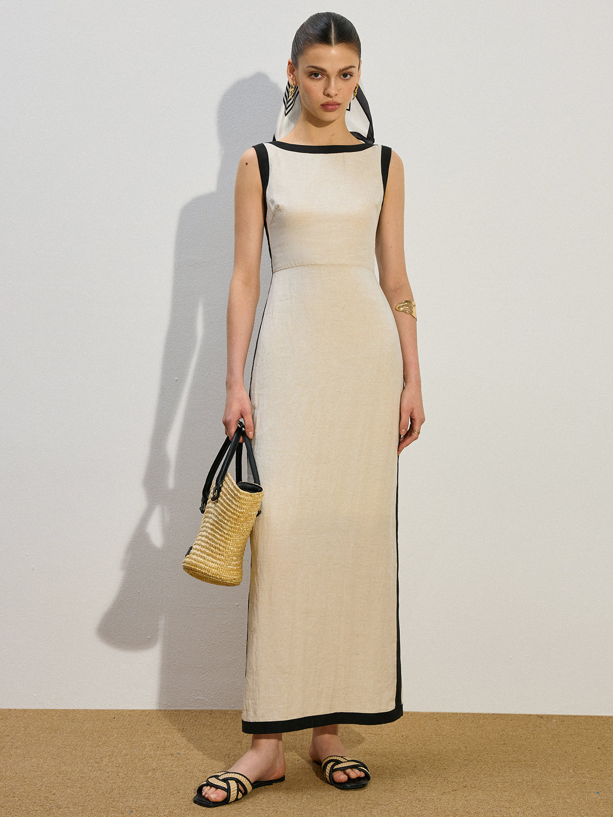 Contrast Trim Maxi Dress-Chicvia