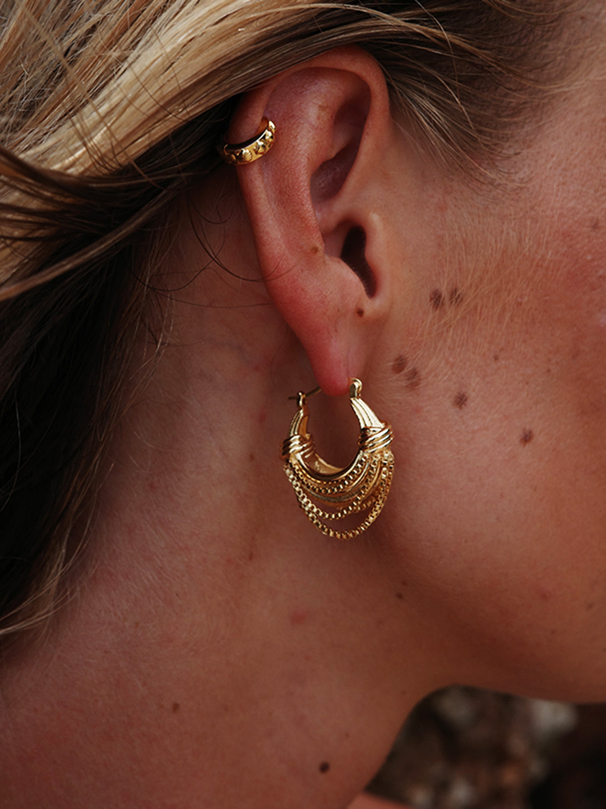 Golden Multi-Layered Hoop Earrings-Chicvia