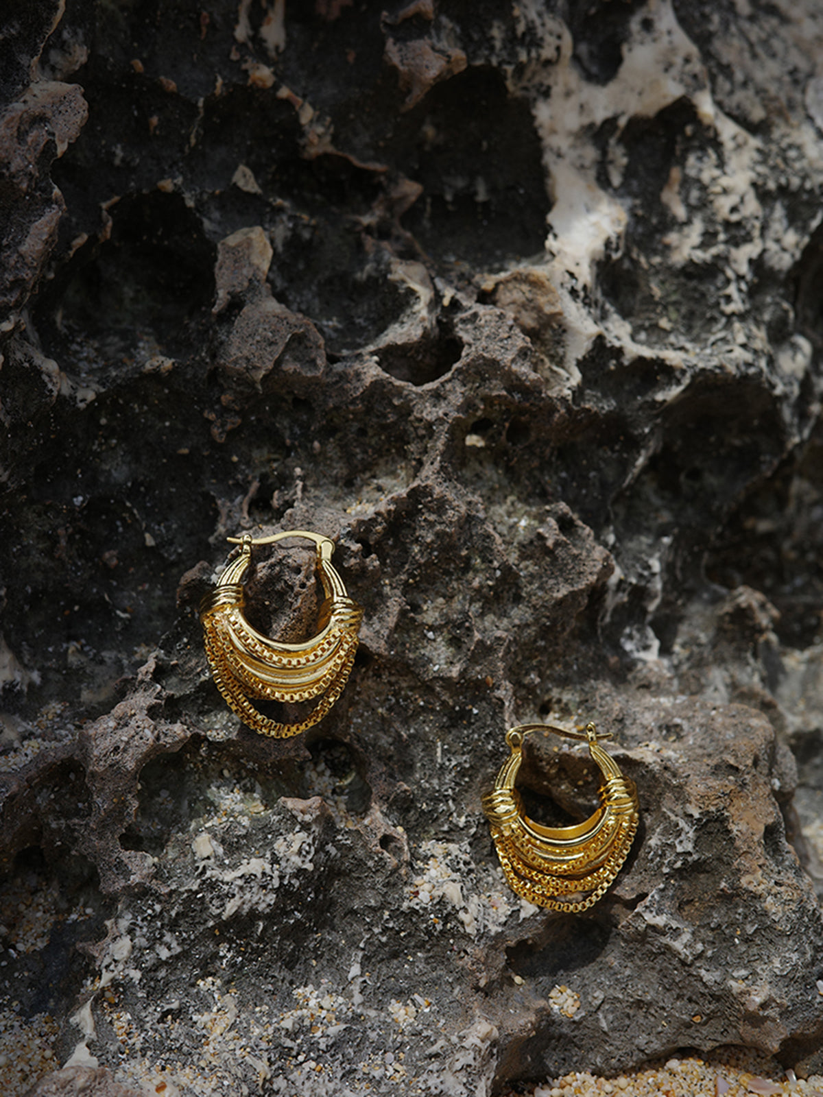 Golden Multi-Layered Hoop Earrings-Chicvia