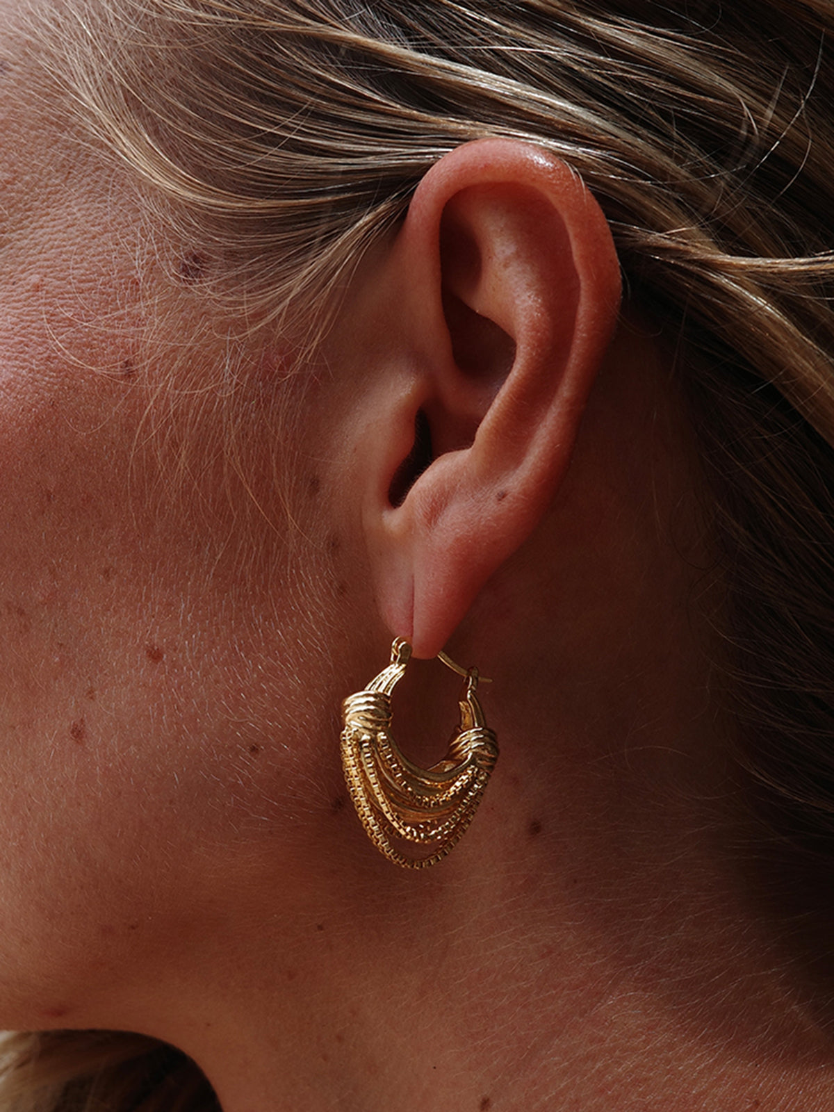 Golden Multi-Layered Hoop Earrings-Chicvia