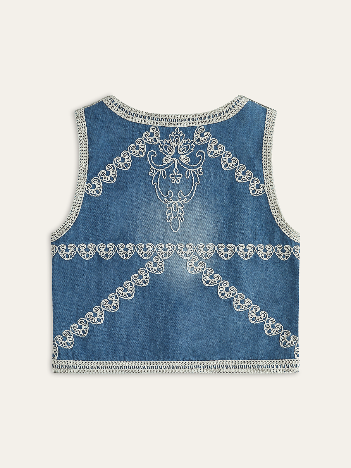 Embroidered Denim Button Vest-Chicvia