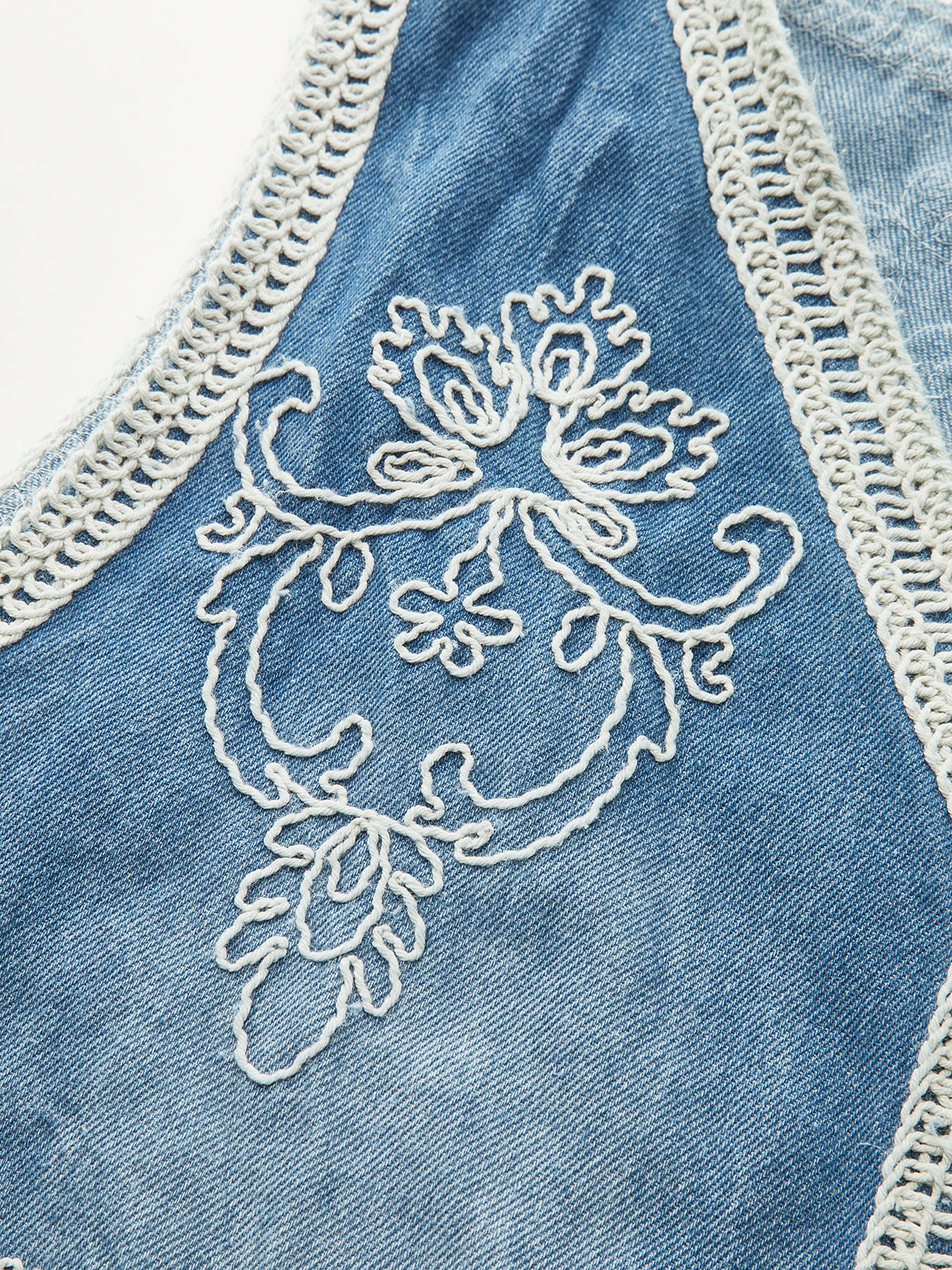 Embroidered Denim Button Vest-Chicvia