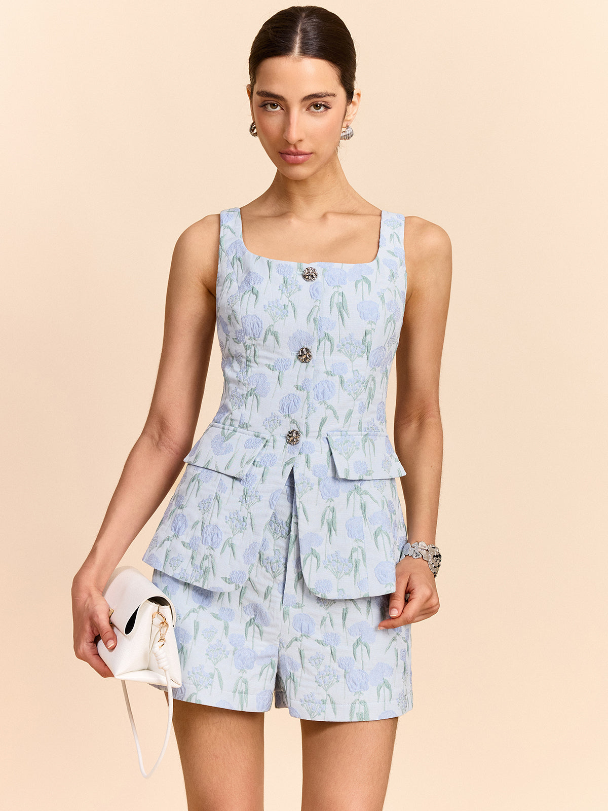 Floral Jacquard Vest-Chicvia