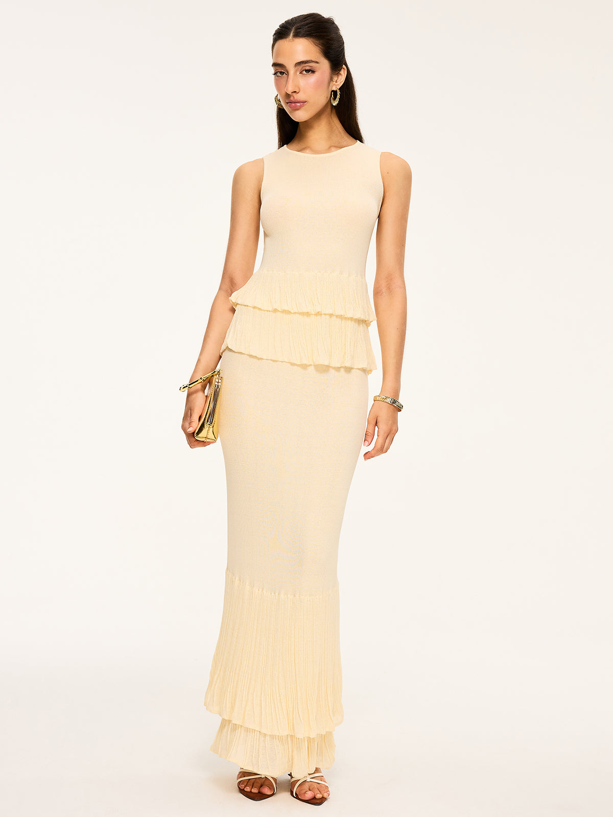 Knit Ruffle Sleeveless Top-Chicvia