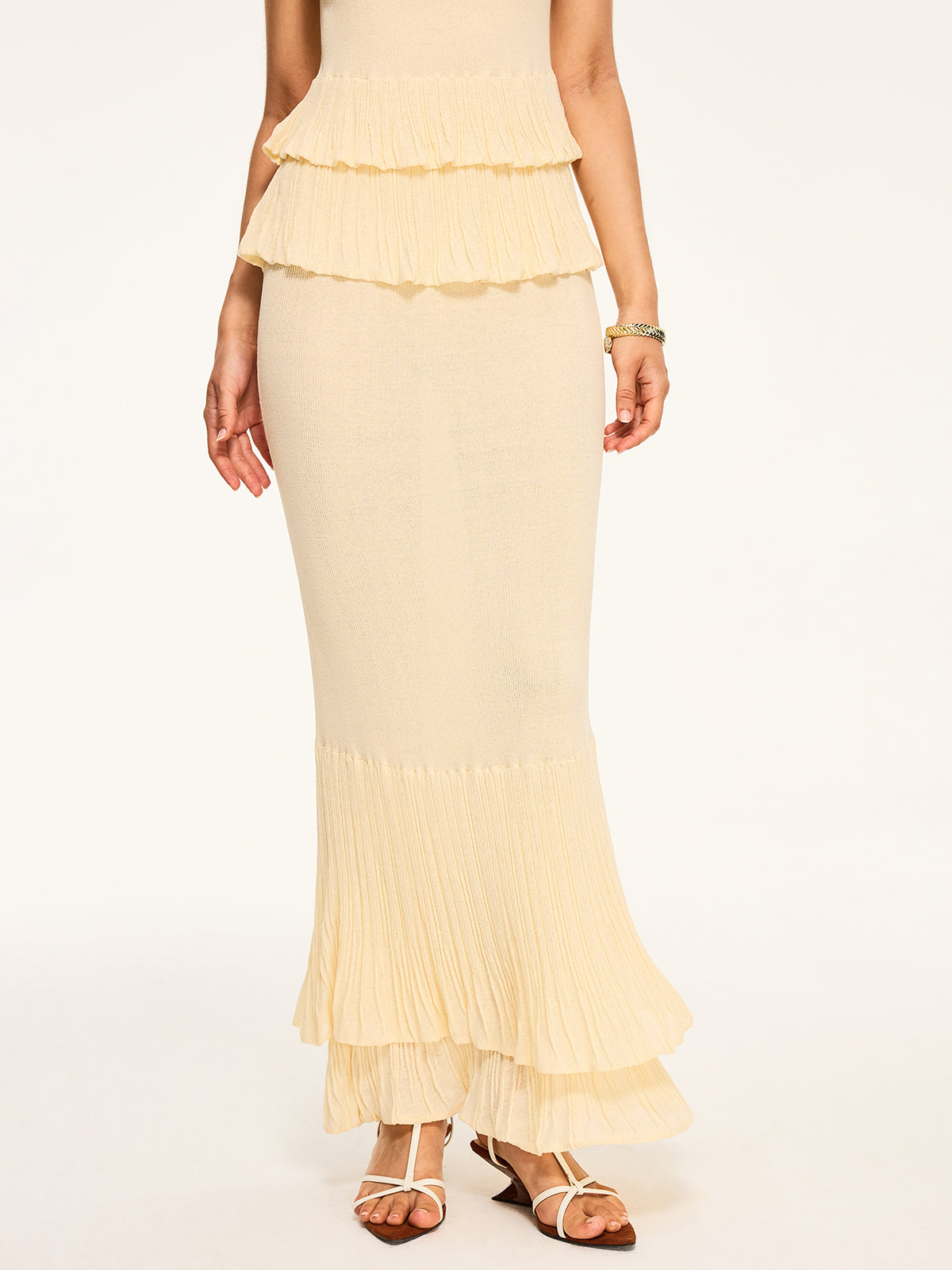 Pleated Hem Maxi Skirt-Chicvia