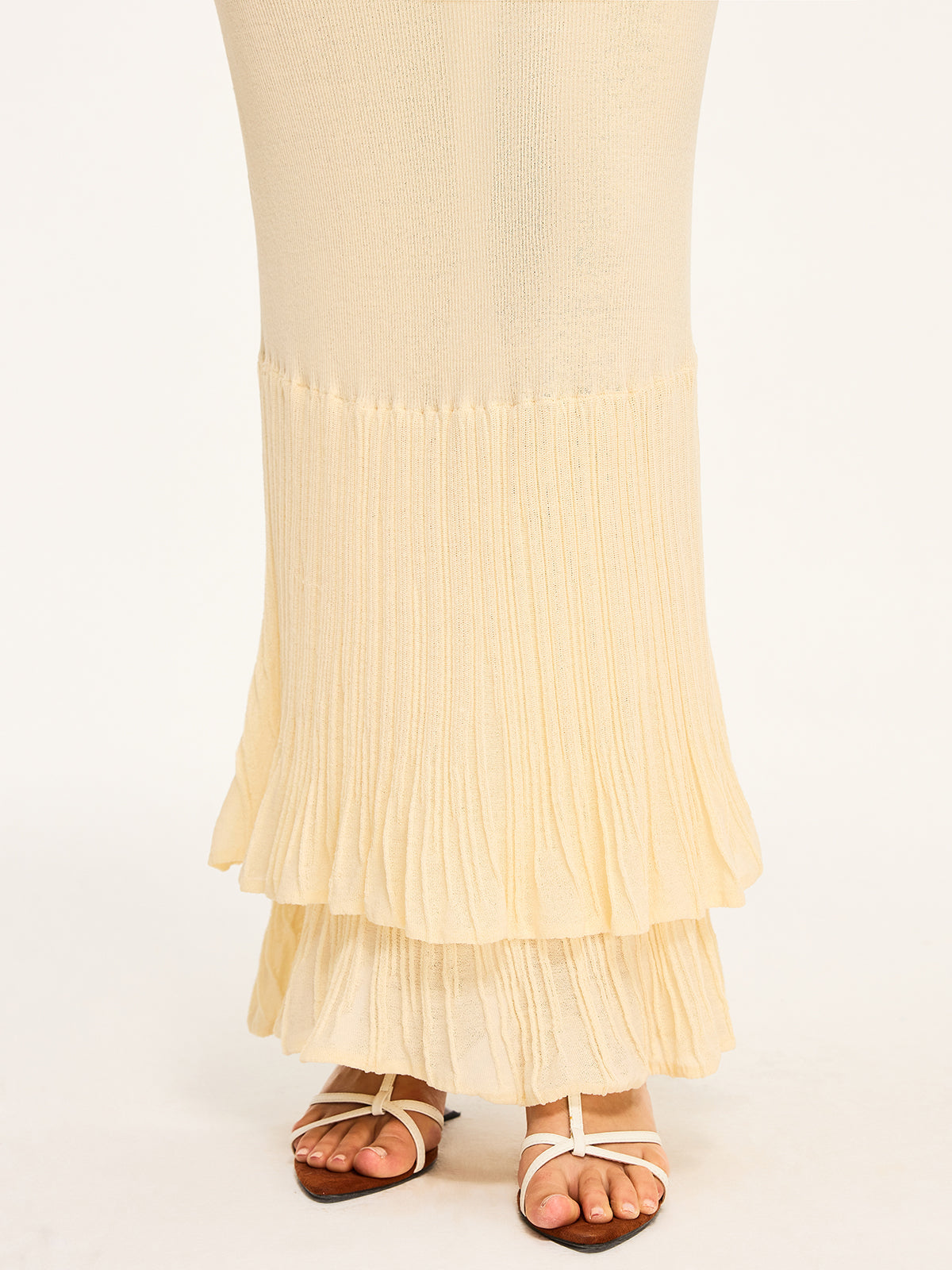 Pleated Hem Maxi Skirt-Chicvia