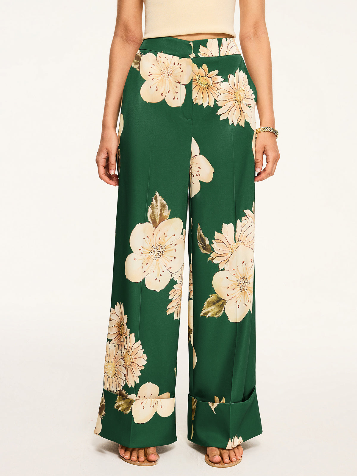 Floral Print Wide-Leg Pants-Chicvia