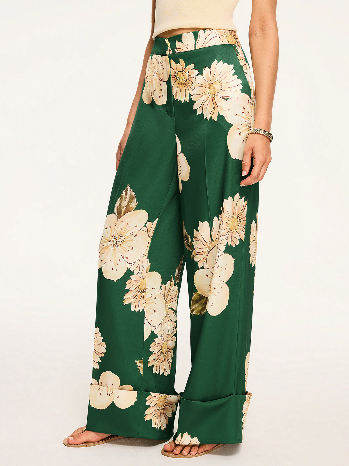 Floral Print Wide-Leg Pants-Chicvia