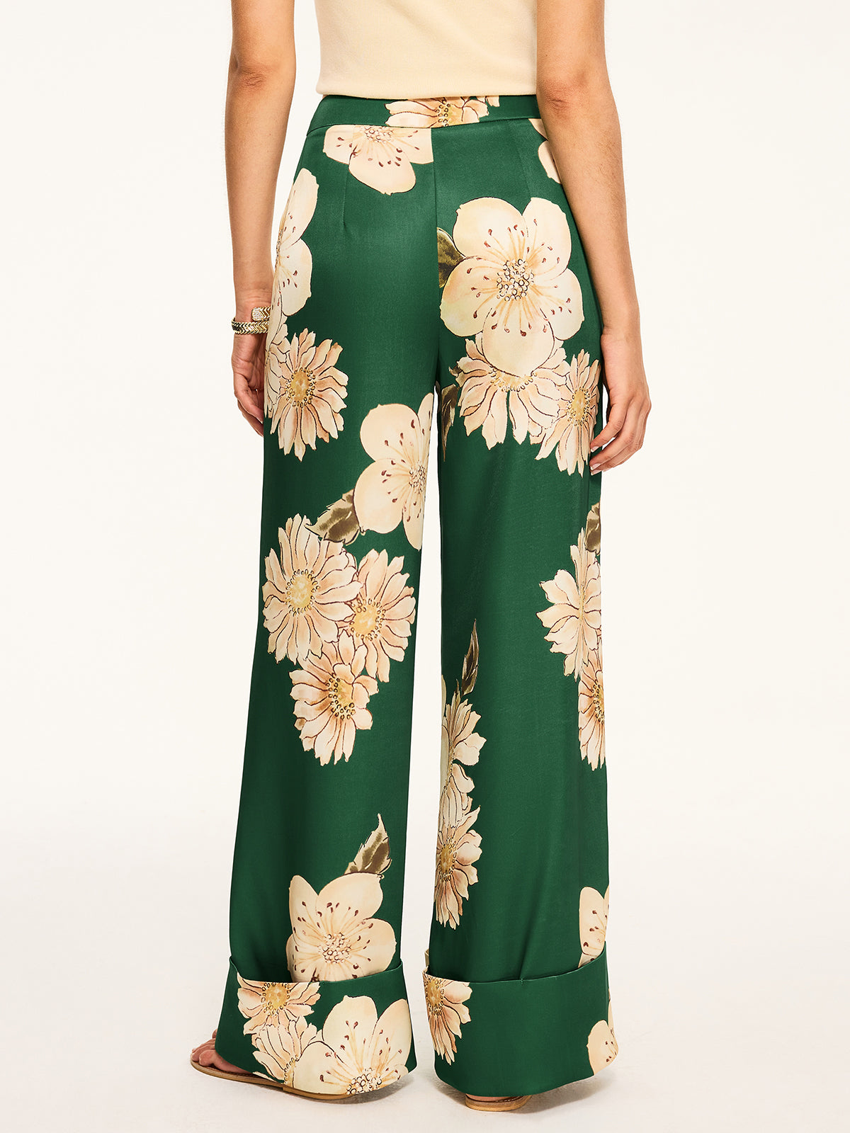 Floral Print Wide-Leg Pants-Chicvia