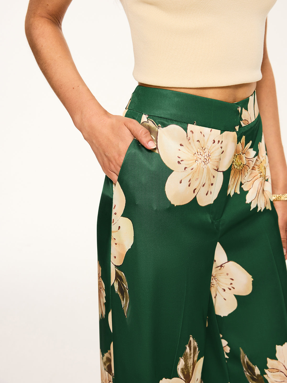 Floral Print Wide-Leg Pants-Chicvia