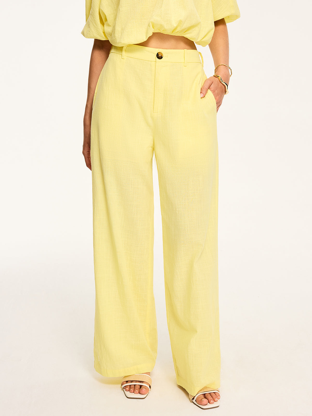 Mid-Waisted Wide-Leg Pants-Chicvia