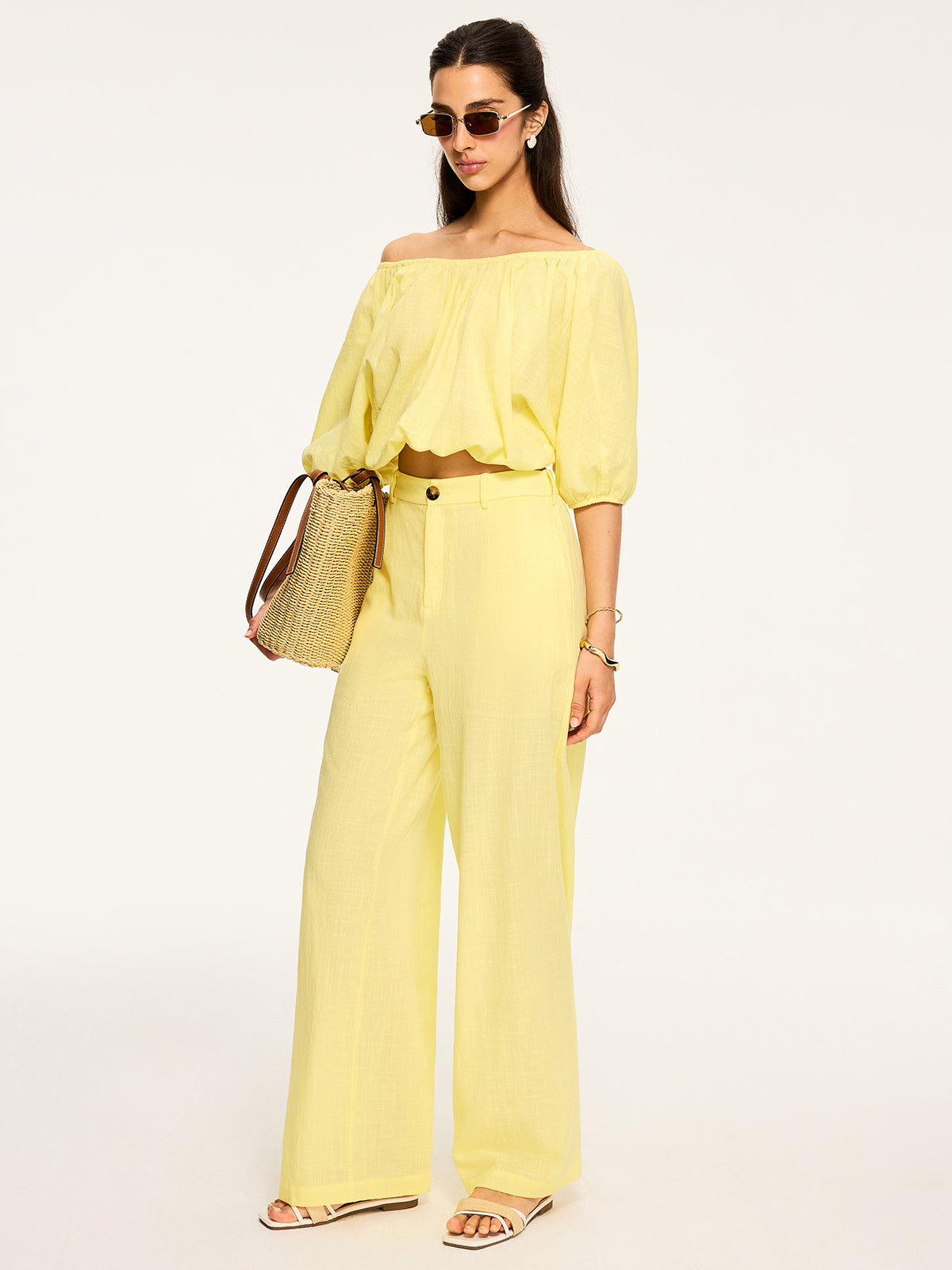 Mid-Waisted Wide-Leg Pants-Chicvia