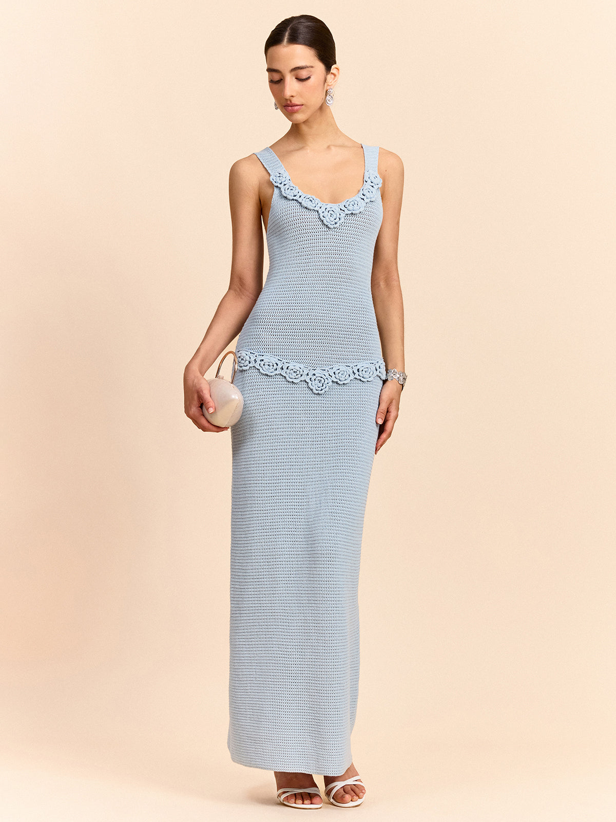 Crochet Embellished Sleeveless Maxi Dress-Chicvia