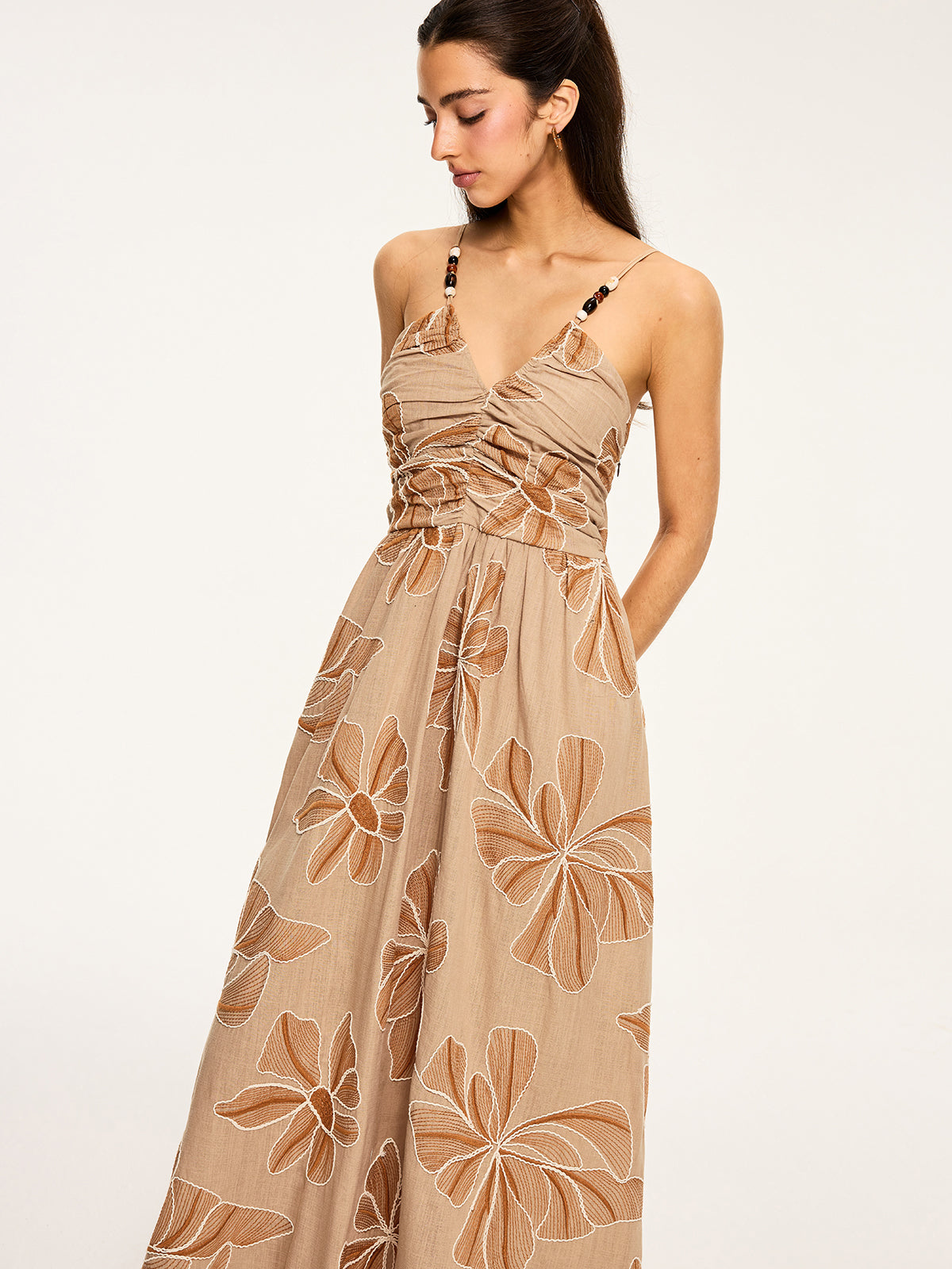 Floral Print Backless Maxi Dress-Chicvia