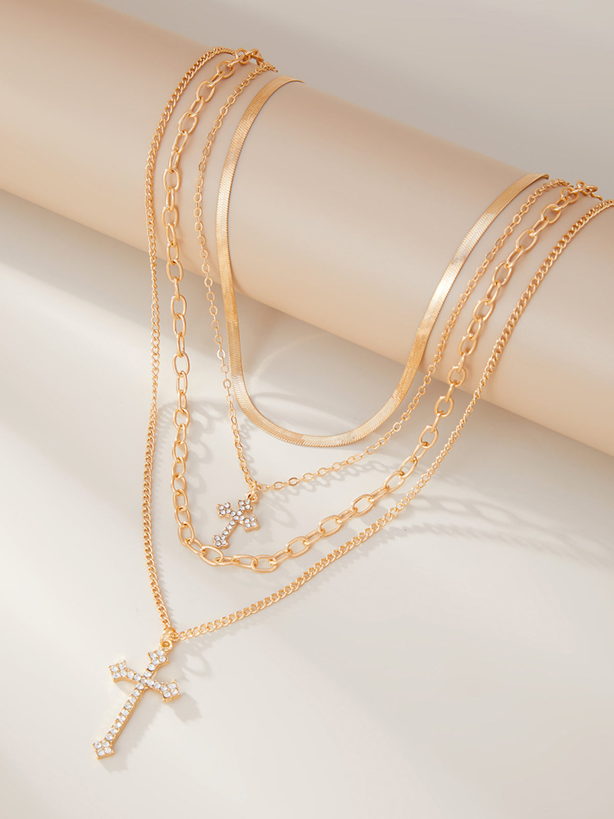 Cross Pendant Layered Necklace-Chicvia