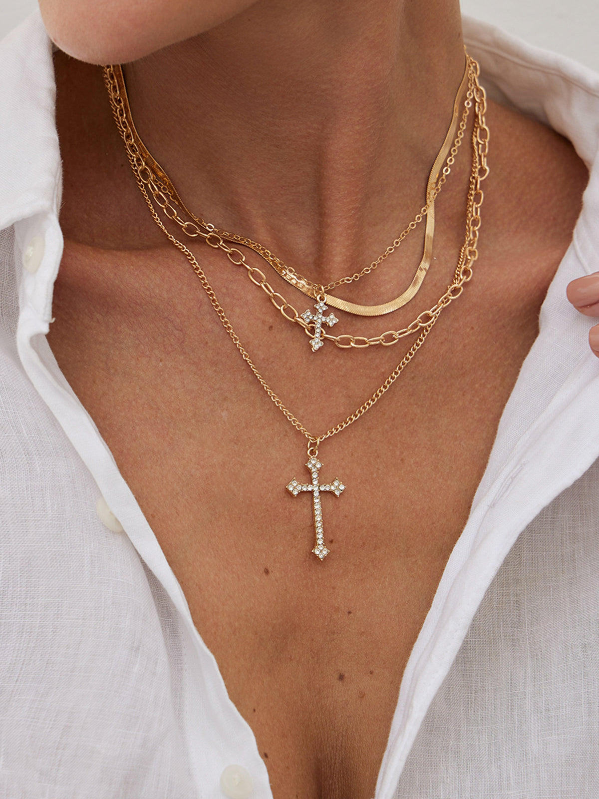 Cross Pendant Layered Necklace-Chicvia