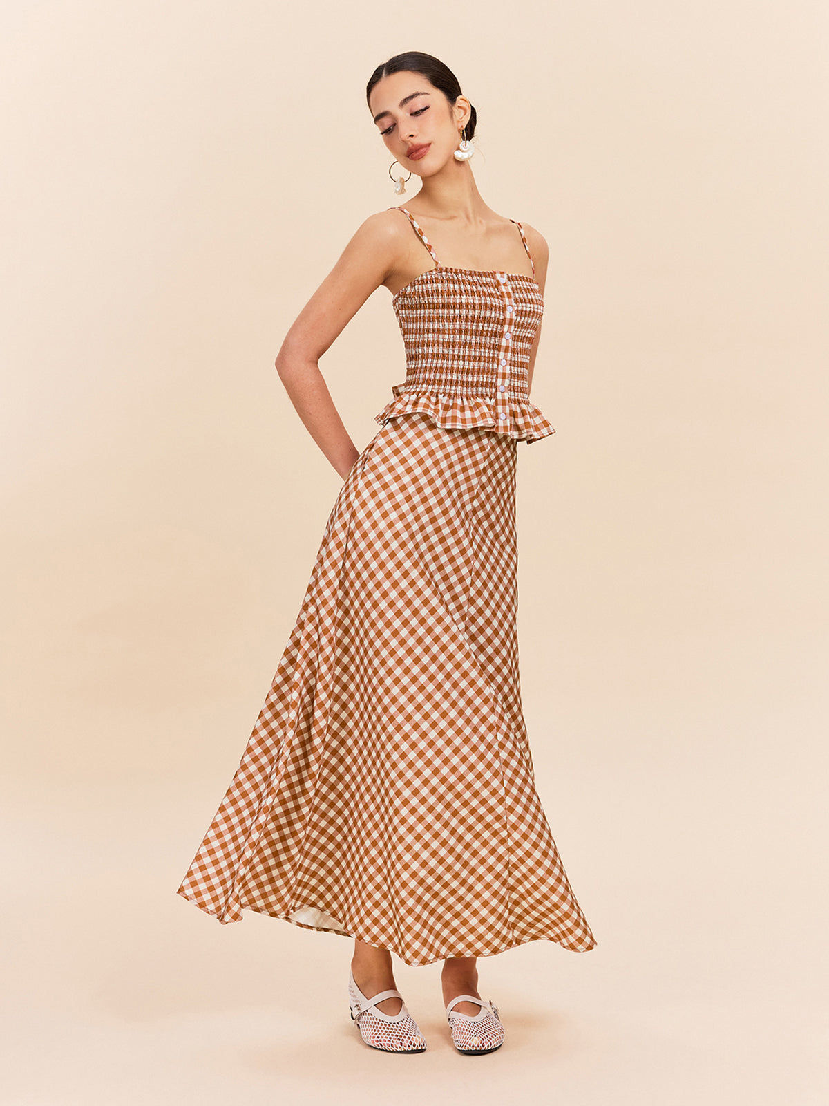 Checkboard Print Pockets Skirt-Chicvia