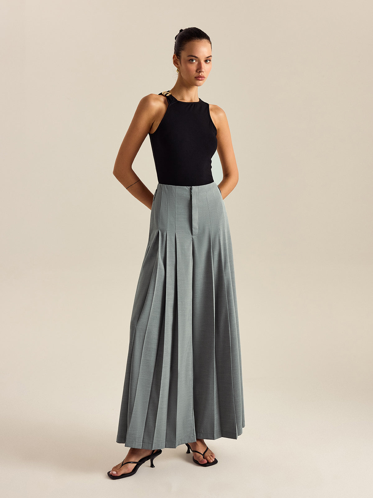 Pleated Wide-Leg Pants-Chicvia