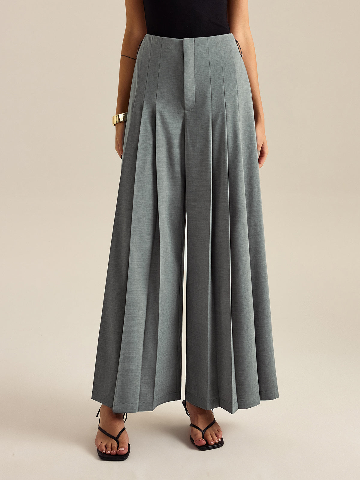 Pleated Wide-Leg Pants-Chicvia