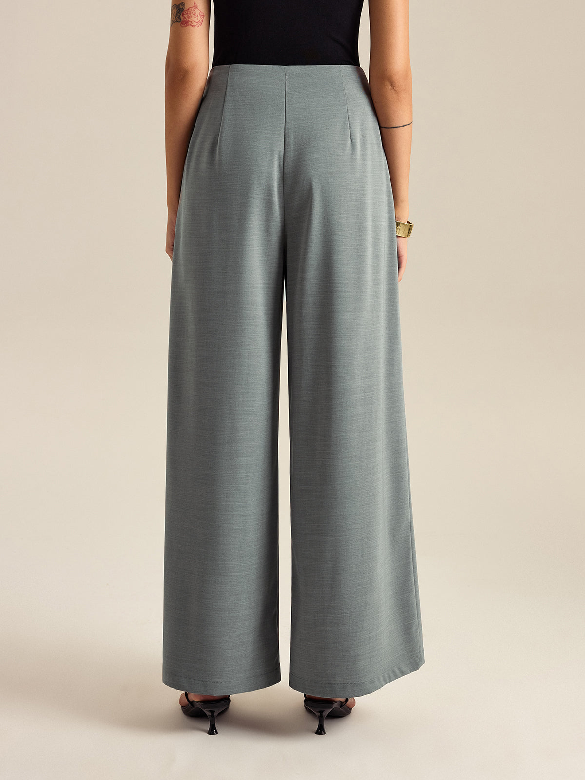 Pleated Wide-Leg Pants-Chicvia