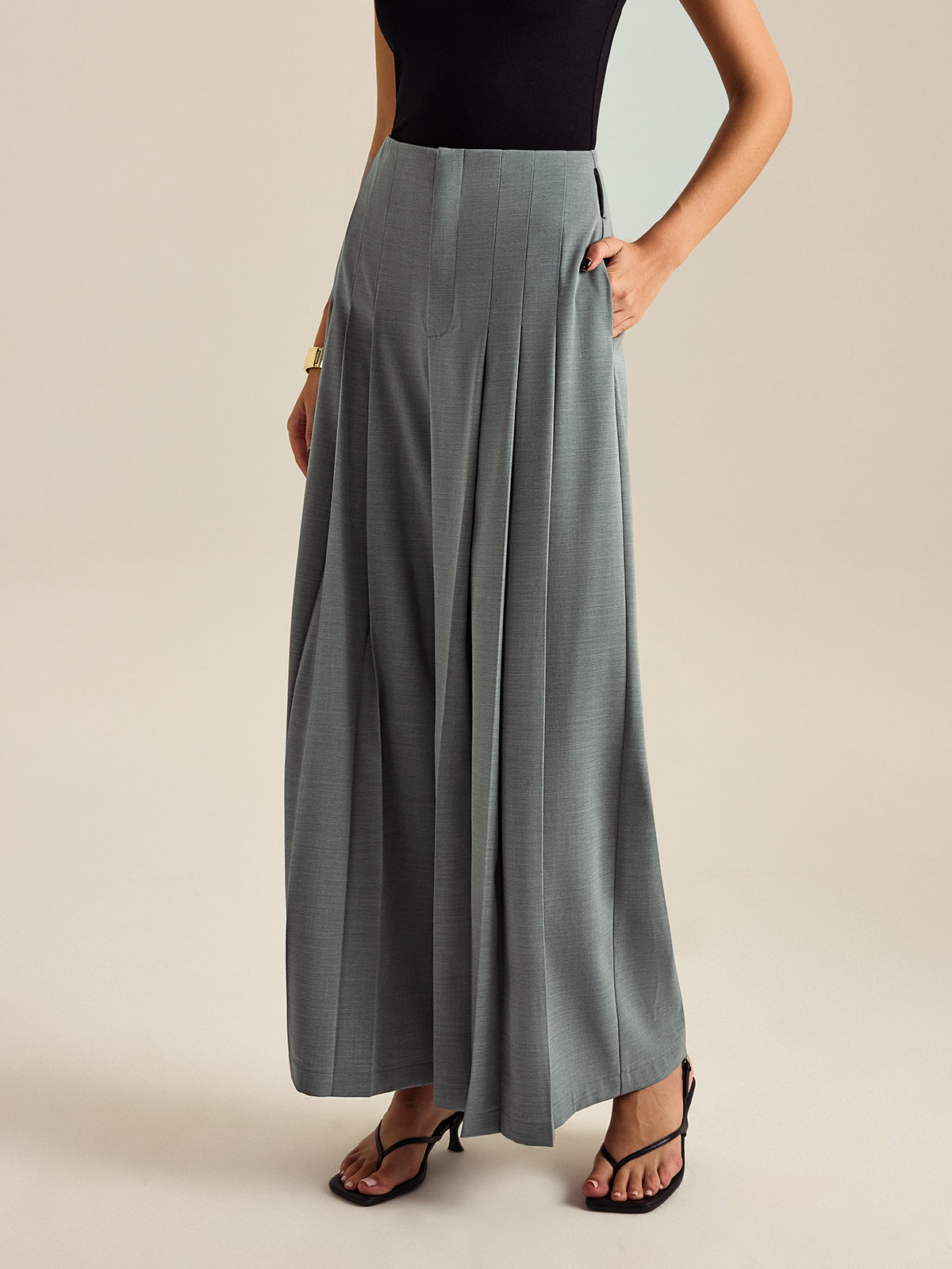 Pleated Wide-Leg Pants-Chicvia