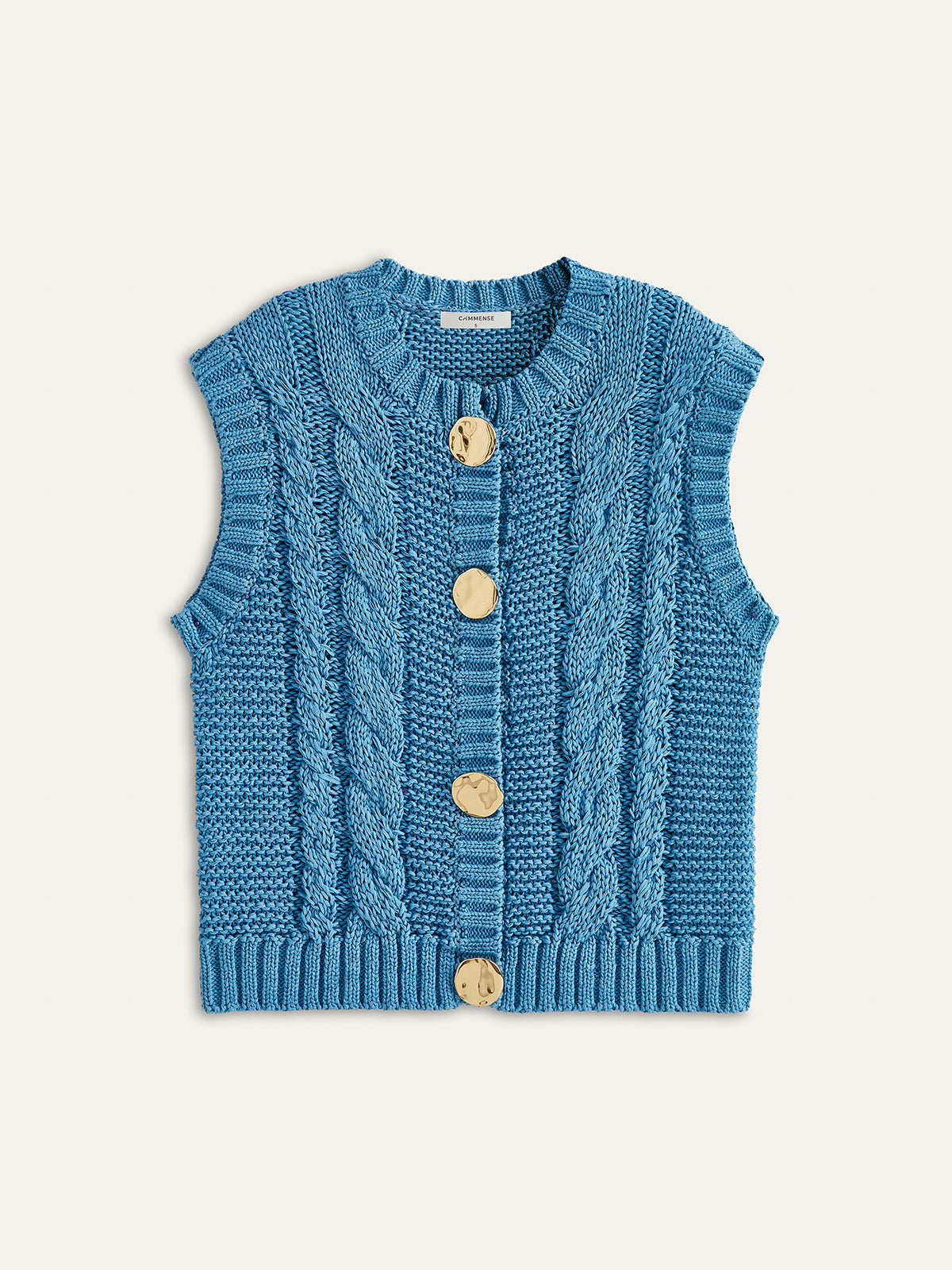 Cable-Knit Sleeveless Buttoned Vest-Chicvia