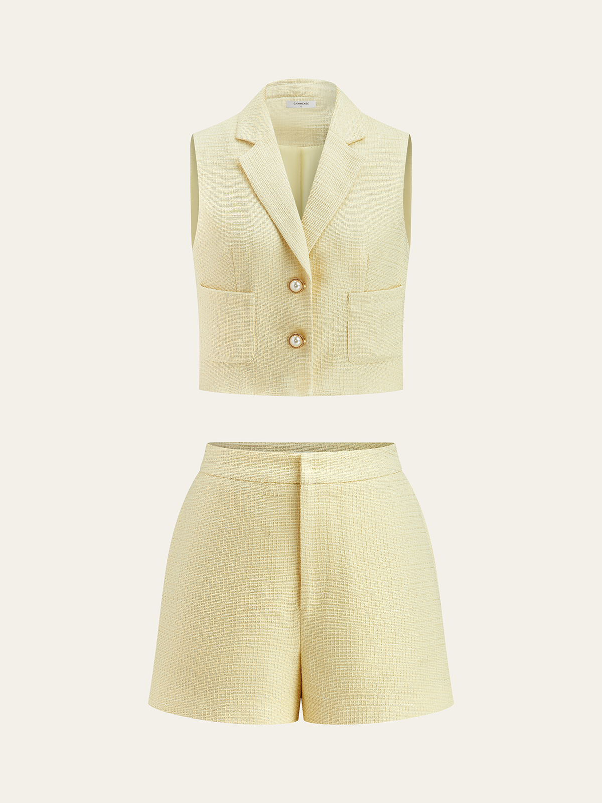Pearl Button Tweed Vest and Shorts Set-Chicvia