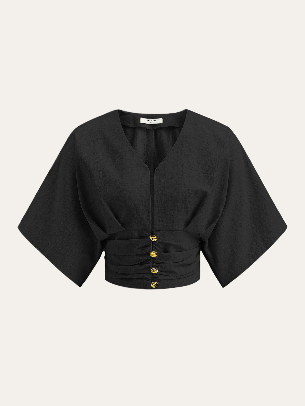 Cotton & Linen Kimono Sleeve Button Top-Chicvia