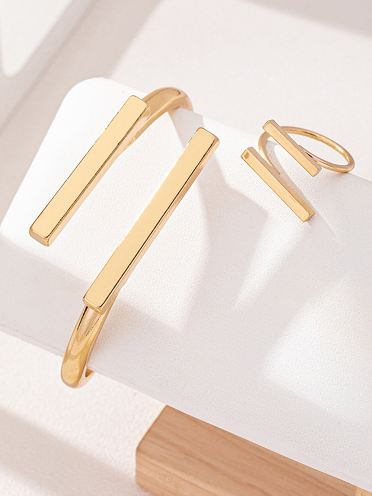 Geometric Golden Ring & Bracelet Set-Chicvia